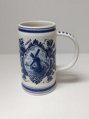 Delft Blue Holland Handpainted Blue & White Large Coffee Mug, Ceramic Beer Stein